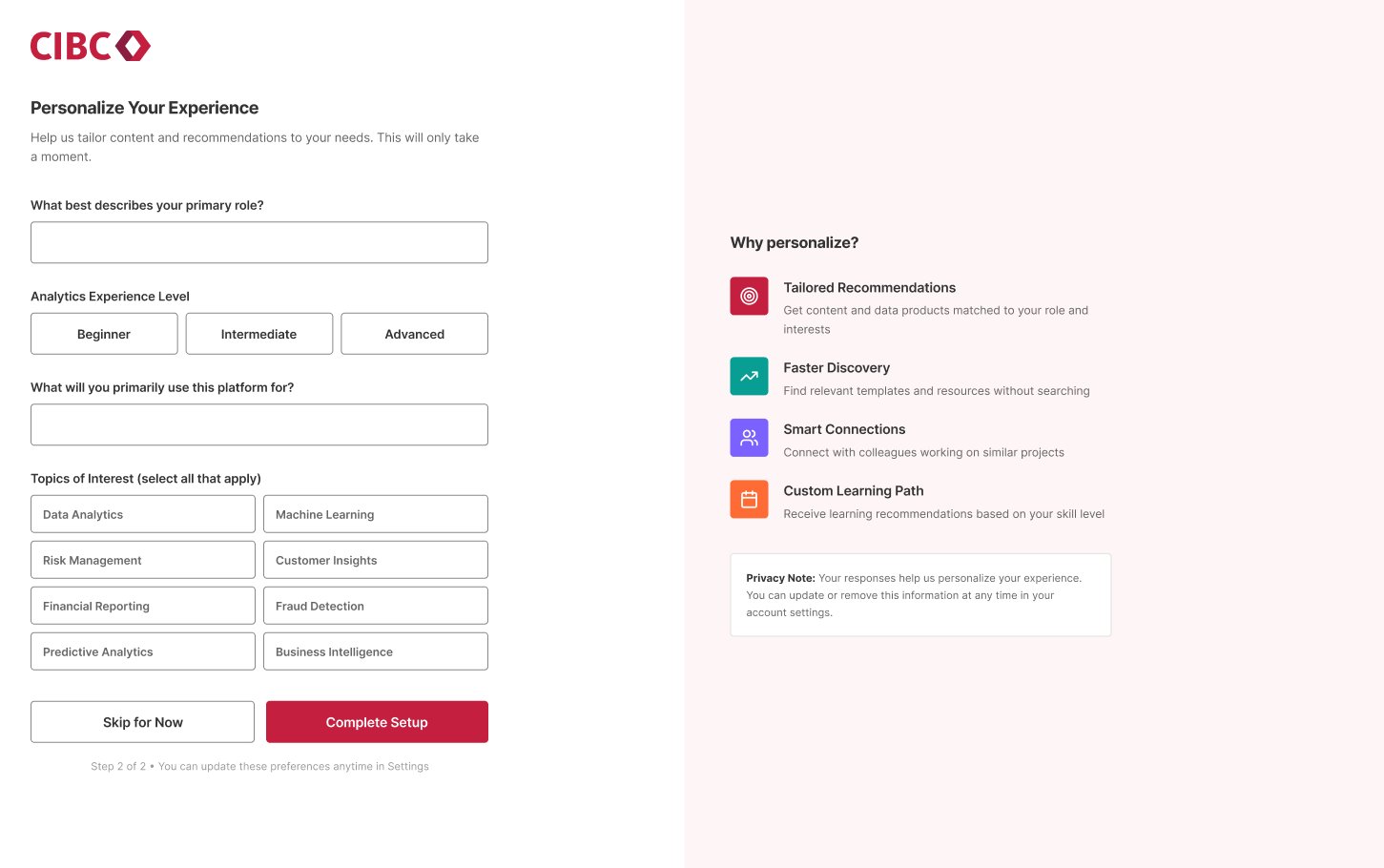 Personalization captured at onboarding